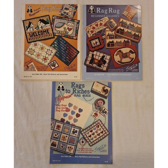 3 Rag Rug Pattern Book Lot Suzanne McNeill Beginner Quick Stitch Rags to Riches - Picture 1 of 5